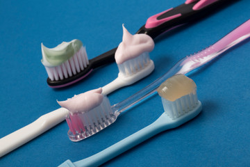 Toothpaste and toothbrush closeup. Dental care.