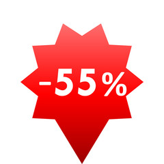 Sale - minus 55 percent - red gradient tag isolated - vector