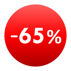 Sale - minus 65 percent - red gradient tag isolated - vector