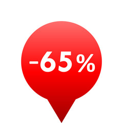 Sale - minus 65 percent - red gradient tag isolated - vector