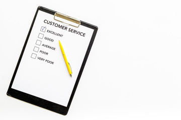 Customer service form on white background top view copy space