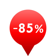 Sale - minus 85 percent - red gradient tag isolated - vector