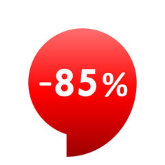 Sale - minus 85 percent - red gradient tag isolated - vector