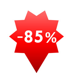 Sale - minus 85 percent - red gradient tag isolated - vector