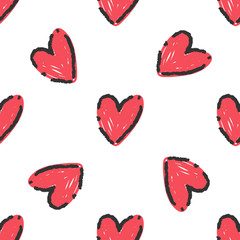 Heart doodles seamless pattern. Hand drawn love texture background.