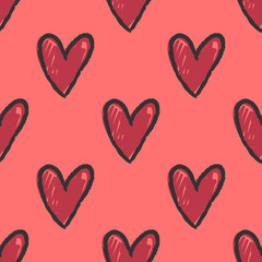 Heart doodles seamless pattern. Hand drawn love texture background.
