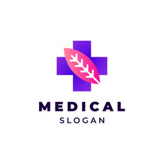 Cross medical with leaf illustration for logo template design.