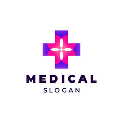 Cross medical with flower illustration for logo template design.