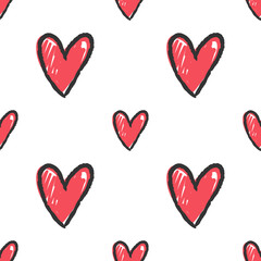 Heart doodles seamless pattern. Hand drawn love texture background.