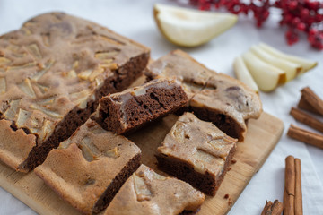 Sweet Christmas Chocolate Brownie with cinnamon and pear