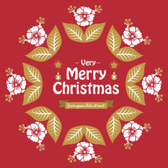 Card template of very merry christmas, with beauty of white floral frame. Vector