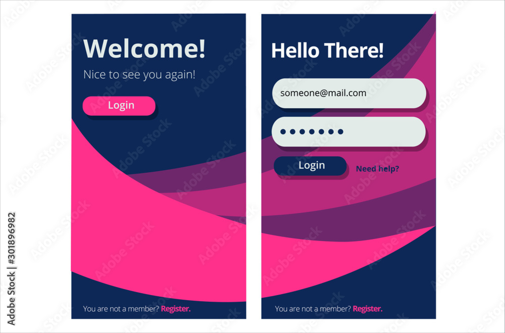 Wall mural mobile ui/ux design template login and welcome page for mobile app use kit template for web design