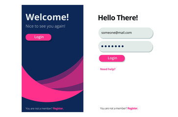 Mobile welcome and login screen ui / ux pattern design website template