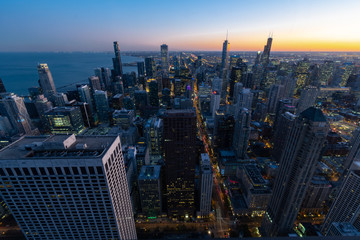 Chicago's Downtown Aerial View Sunset