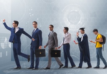 Business concept with man progressing through stages