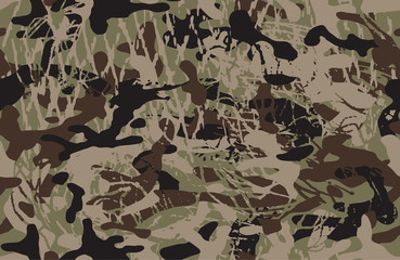 Woodland grunge camouflage, seamless pattern. Military urban camo texture  Army or hunting green and brown colors. Wallpaper for textile and fabric. Vector