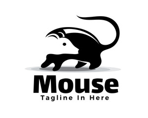 Black mouse negative space head looking back logo design inspiration