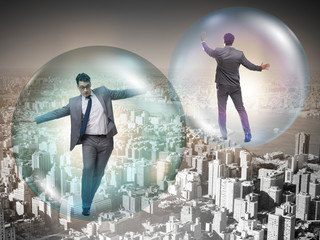 Fototapeta na wymiar Businessman flying inside the bubble