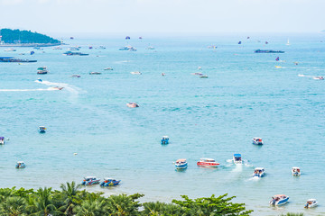 Beautiful landscape and sea ocean with white cloud and blue sky around Pattaya city