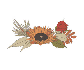 Autumn bouquet, flowers and leaves, vector