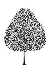Simple tree drawing using ink pen in silhouette style for icon and graphic design element purpose