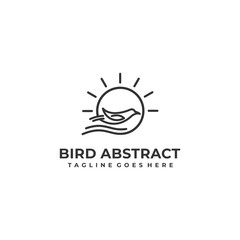 Obraz premium Bird Line Art With Leaf Design concept Illustration Vector Template