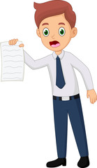 Cartoon Business Man Holding Paper