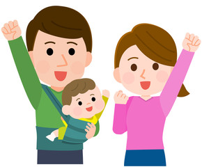 夫婦　赤ちゃん　頑張る　ガッツポーズ　イラスト