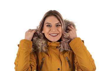 Charming woman with mustard jacket