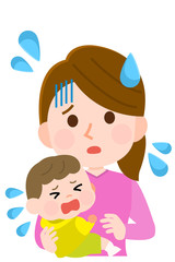 母親　育児　大変　イラスト