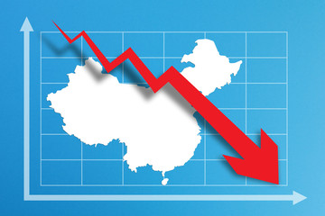 Financial crisis with China map on business chart