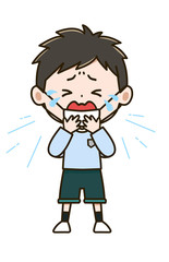 風邪をひいた男の子　ポーズ　イラスト