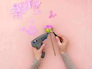 DIY instruction. Making flowers from foamiran. Craft tools and supplies. Step 4