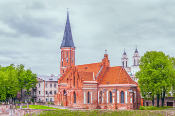 Fototapeta na wymiar Roman Catholic church of Vytautas the Great in the Old Town of Kaunas.Lithuania