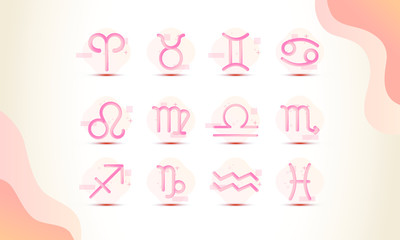 Set of 12 horoscope and zodiac symbols in abstract 3d styles