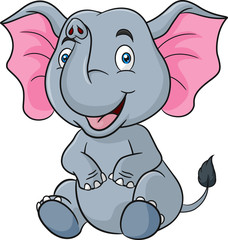 Cute funny elphant cartoon sitting