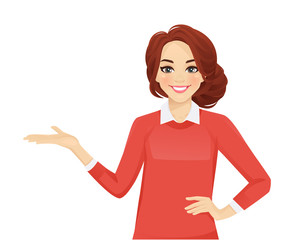 Casual business woman showing isolated vector illustration