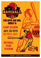 vintage brochure leaflet flyer poster baseball kids summer camp template