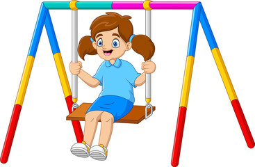 Cartoon girl is playing swing