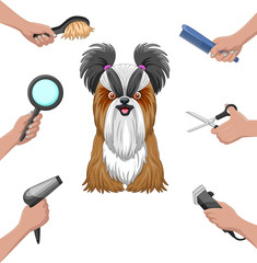 Dog grooming collection set cartoon