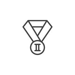 Second place medal line icon. linear style sign for mobile concept and web design. 2nd place award medal outline vector icon. Symbol, logo illustration. Vector graphics