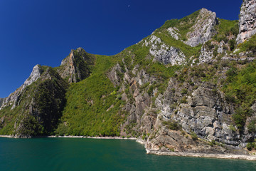 Koman Lake (reservoir) in mountains of Albania