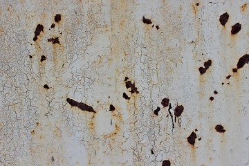 White cracked paint on a rusty metal sheet