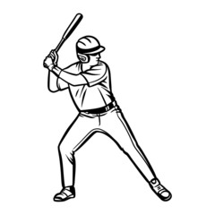 baseball player ready to hit the ball black white illustration