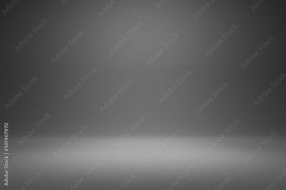 Poster Empty gray background and spotlight with studio for showing or design. Blank backdrop made from cement material. Realistic 3D render.