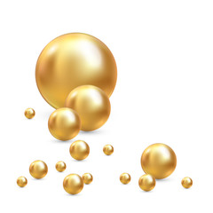 Vector Illustration for your design. Luxury beautiful shining jewellery background with golden pearls vector illustration. Beautiful shiny natural pearls. Nacreous and iridescent. With transparent