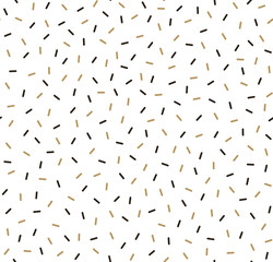 Geometric pattern of black and gold shapes on a white background. Abstract seamless pattern. Vector illustration.