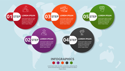 Vector flat template circle infographics. Business concept with 5 options and parts. Five steps for content, flowchart, timeline, levels, marketing, presentation, graph, diagrams, slideshow