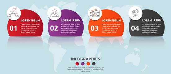 Vector flat template circle infographics. Business concept with 4 options and parts. Four steps for content, flowchart, timeline, levels, marketing, presentation, graph, diagrams, slideshow