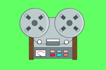 Wintage Radio in Green Background Flat Design Illustration